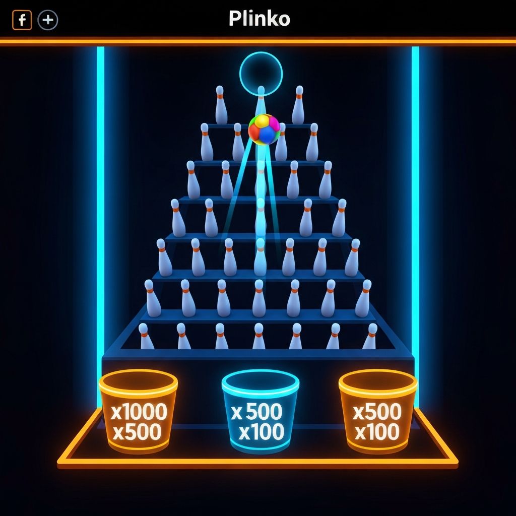 Plinko BGaming — игровой процесс, мяч падает сквозь пирамиду пинов